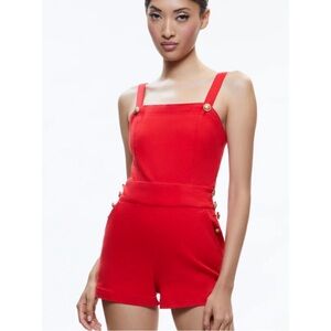 Alice + Olivia Vita Denim Romper in Ruby Red